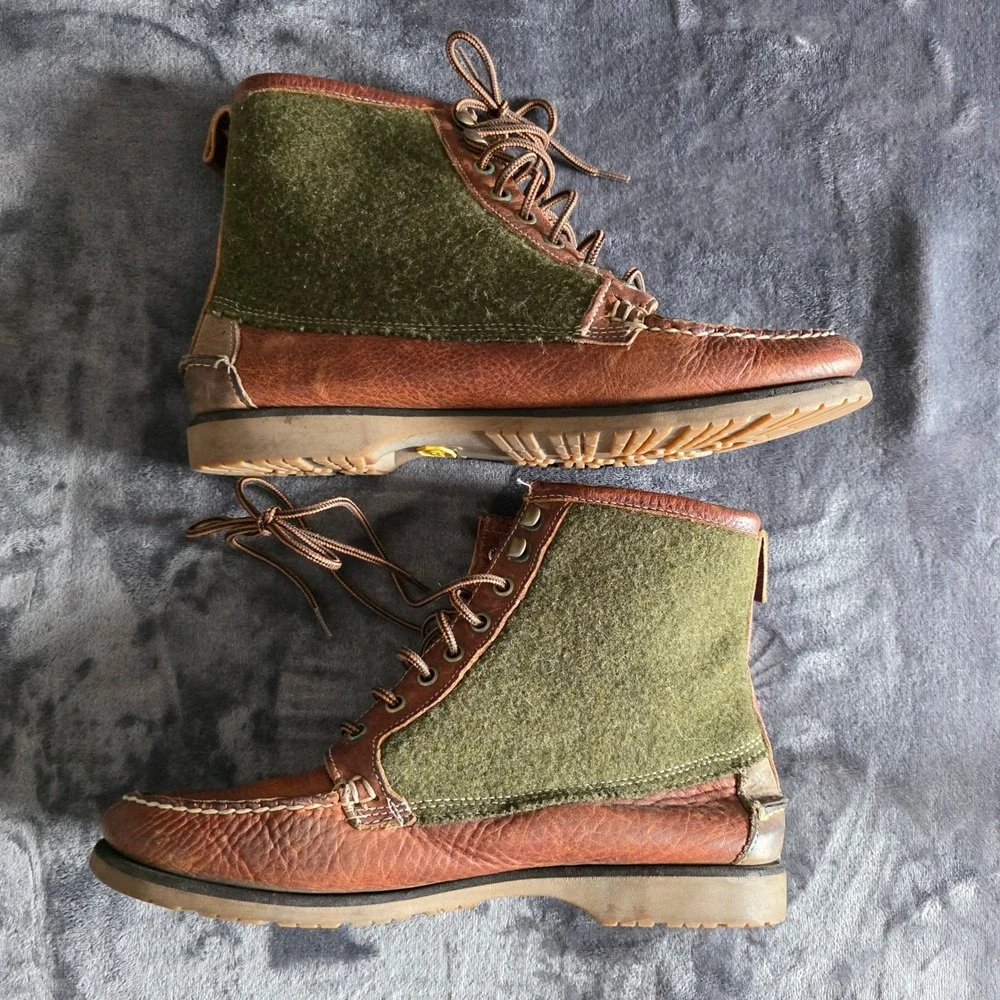 Filson x Sebago Mens 10 Wool Leather Moc Toe Boots Brown Green Vibram 69837